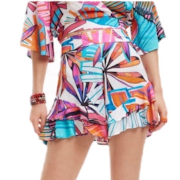 NWT Desigual Biarritz tropical floral bloomer shorts and cropped top set S/M - Picture 2 of 15